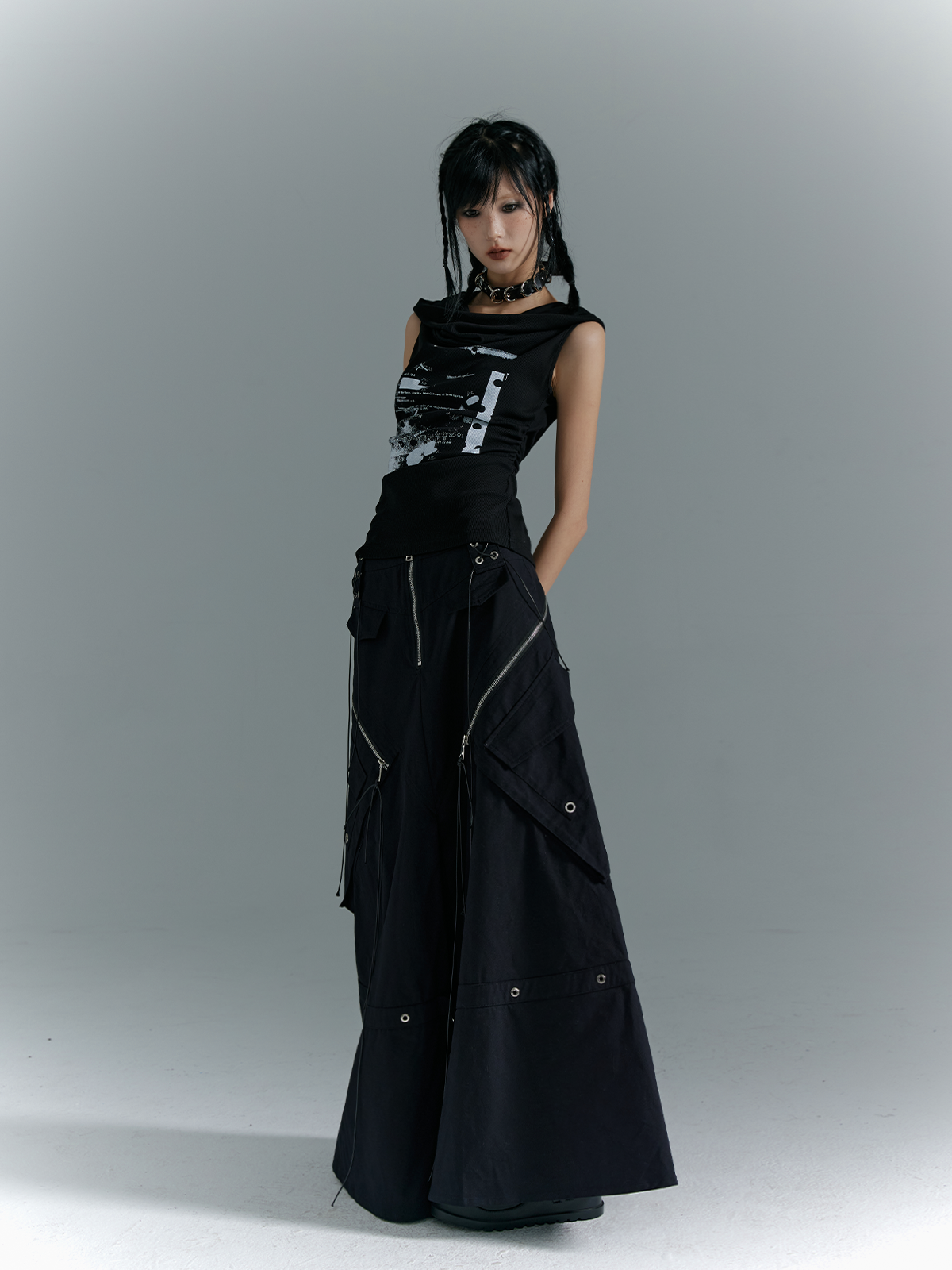 Dark Punk Hooded Sleeveless Knitted Vest