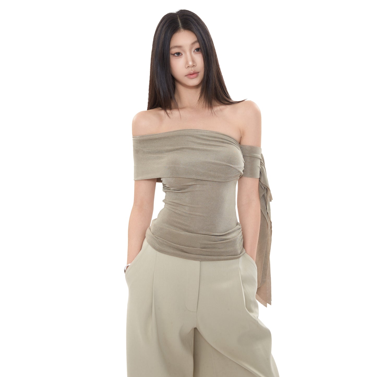 One-shoulder Wrap Top with Chic Asymmetrical Design