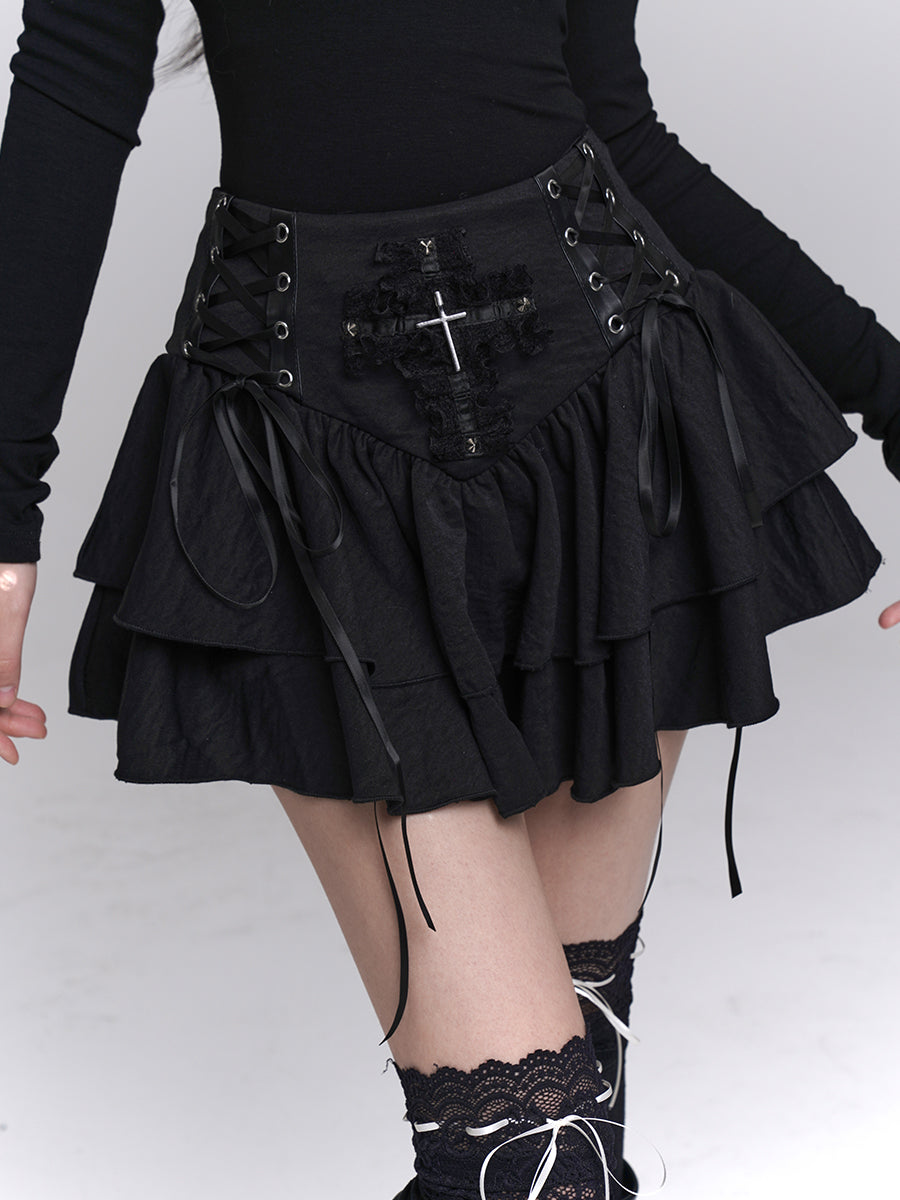 Gothic Corset Ruffle Mini Skirt