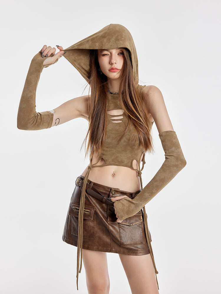 Wasteland Ripped Hooded Short Vest (With Sleeves)