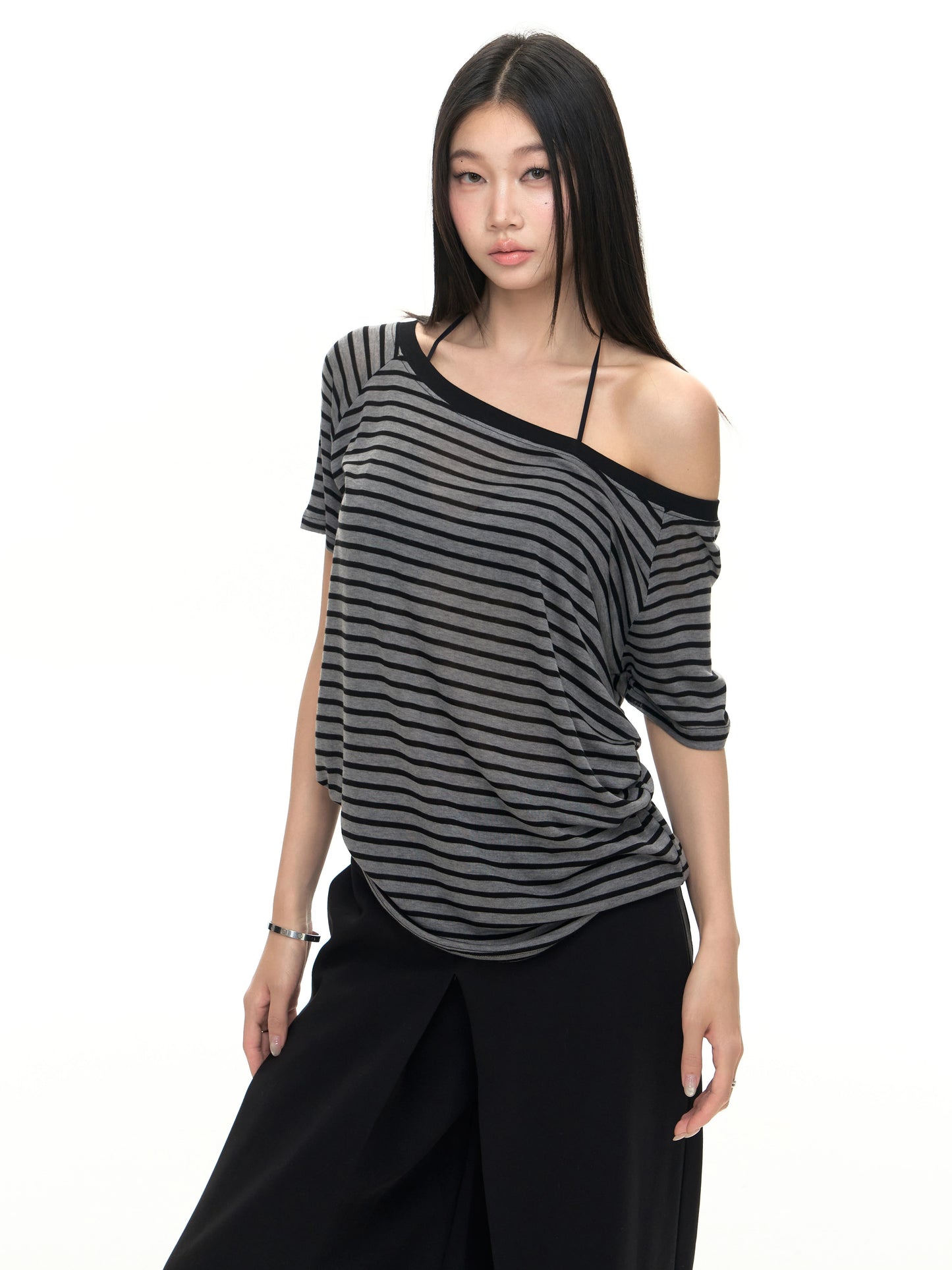 Loose Striped Off-Shoulder Tee