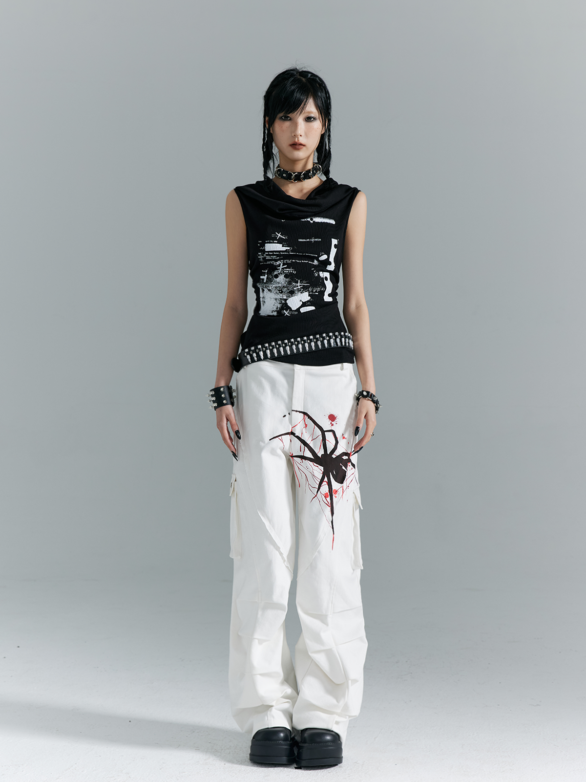 Dark Punk Hooded Sleeveless Knitted Vest