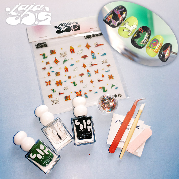 Childlike Dinosaur Crayon Graffiti Press-on Nails / Nail Stickers / DIY set