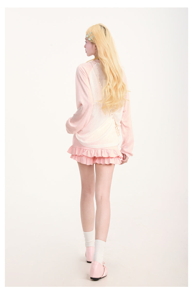 Y2K Rhinestone Ruffle Trim Lace-Up Skirt Shorts