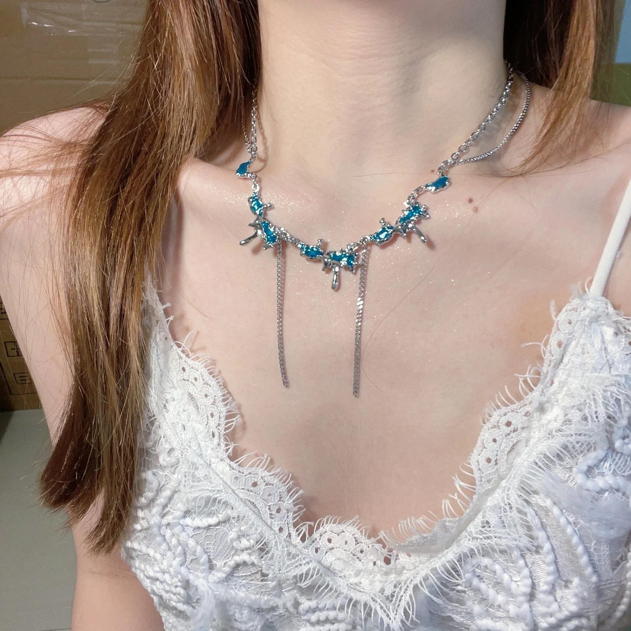 Y2K Ocean Blue Opal Necklace