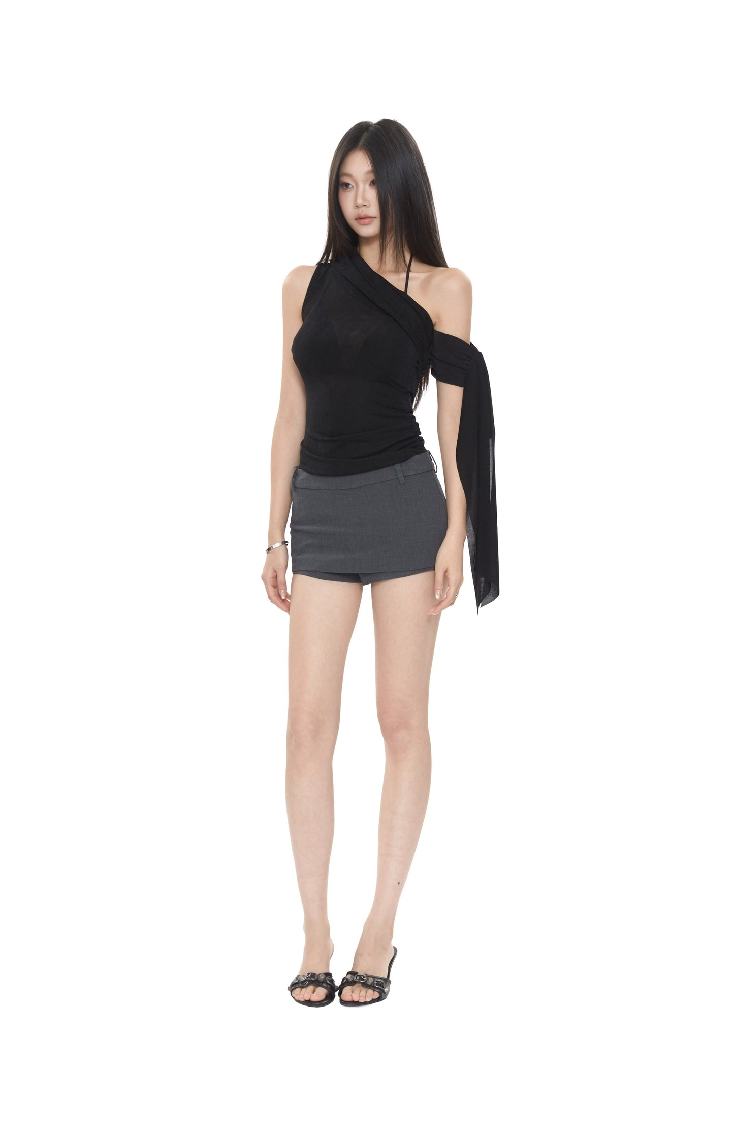 One-shoulder Wrap Top with Chic Asymmetrical Design