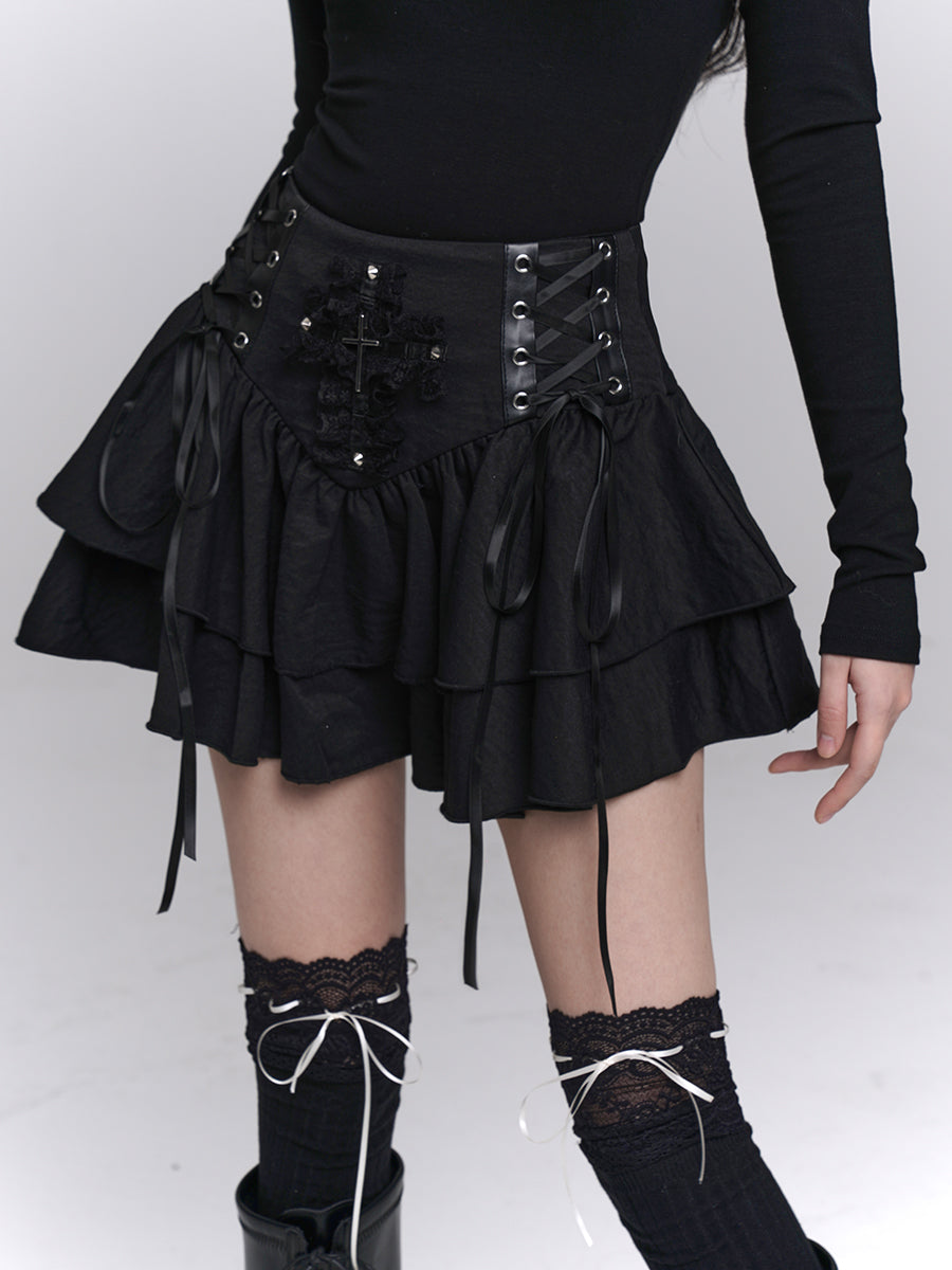 Gothic Corset Ruffle Mini Skirt
