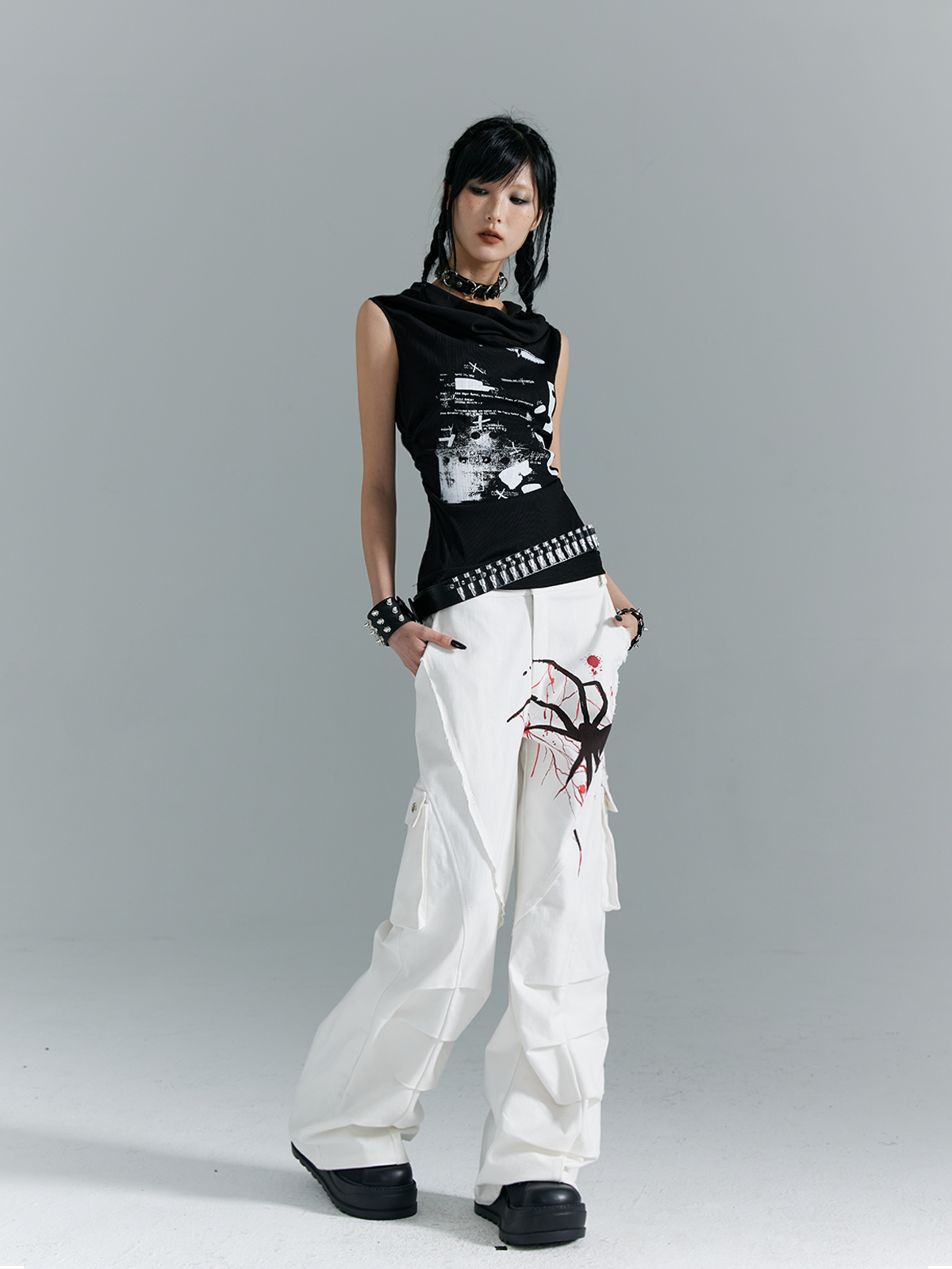 Dark Punk Hooded Sleeveless Knitted Vest