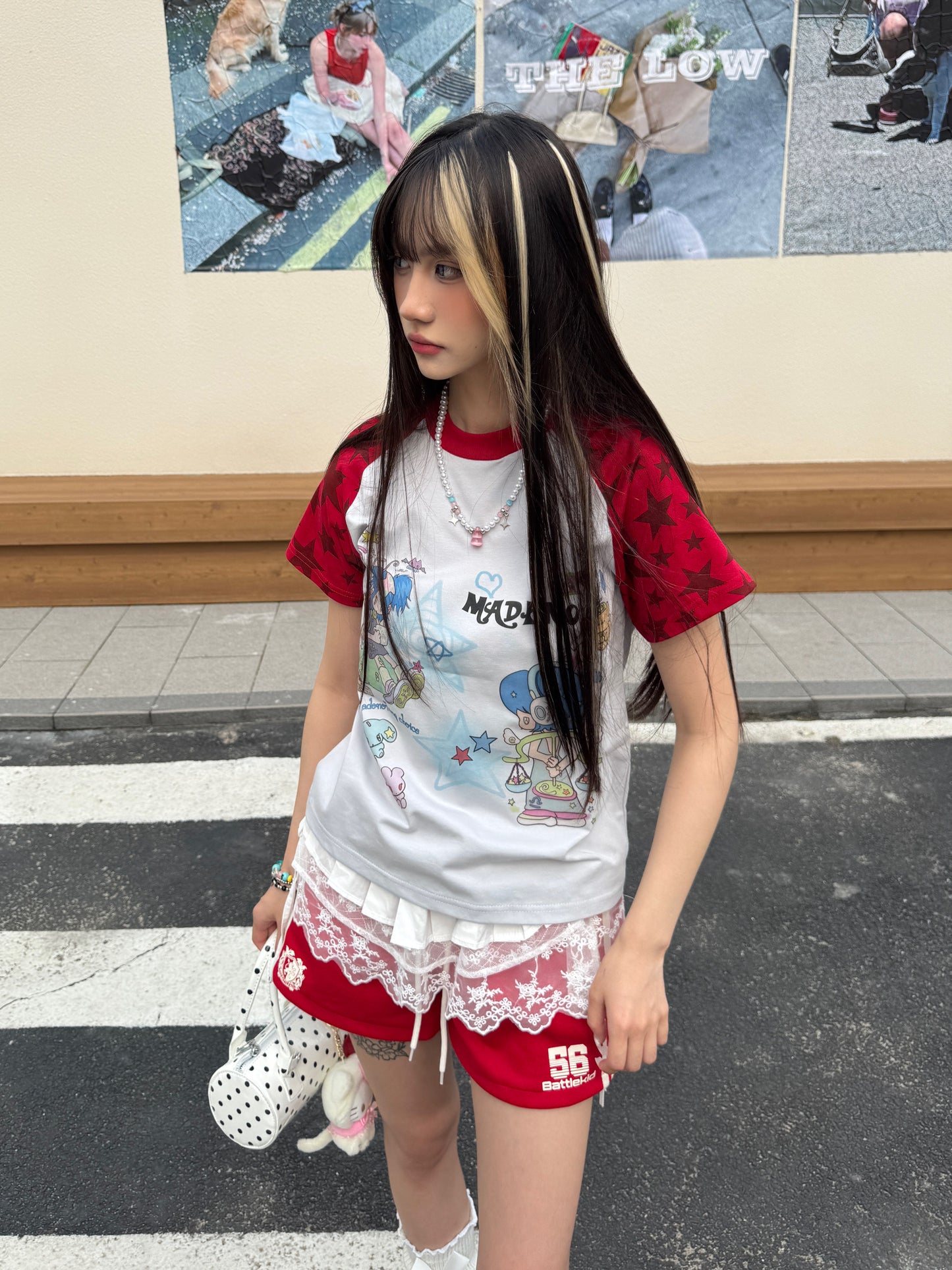Y2K Cartoon Star Print Colorblock T-Shirt