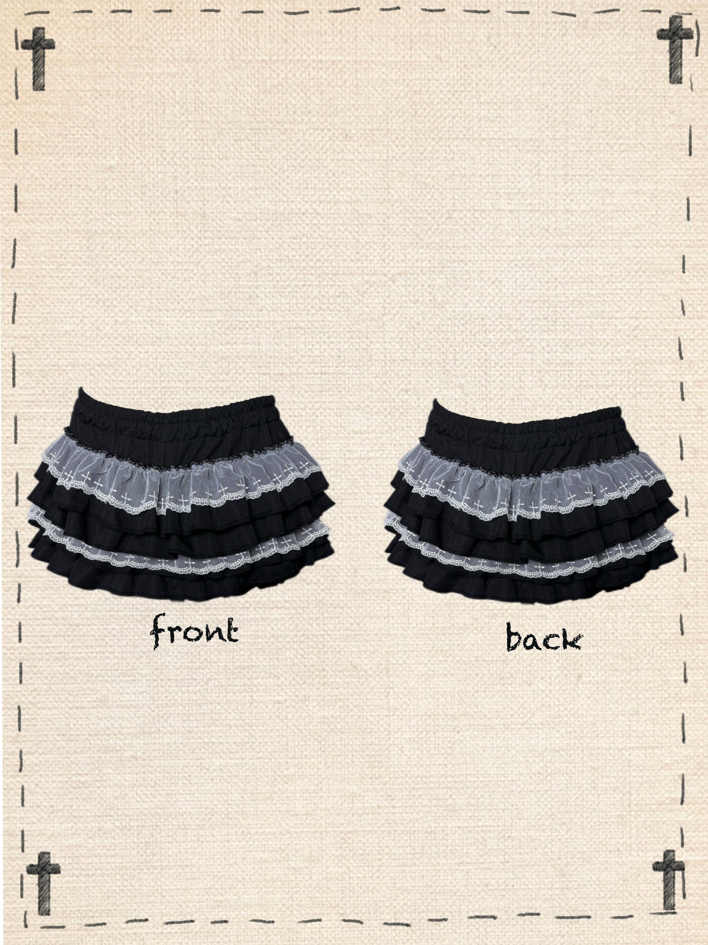 Gothic Hollow Cross Top / Ruffle Layered Skirt