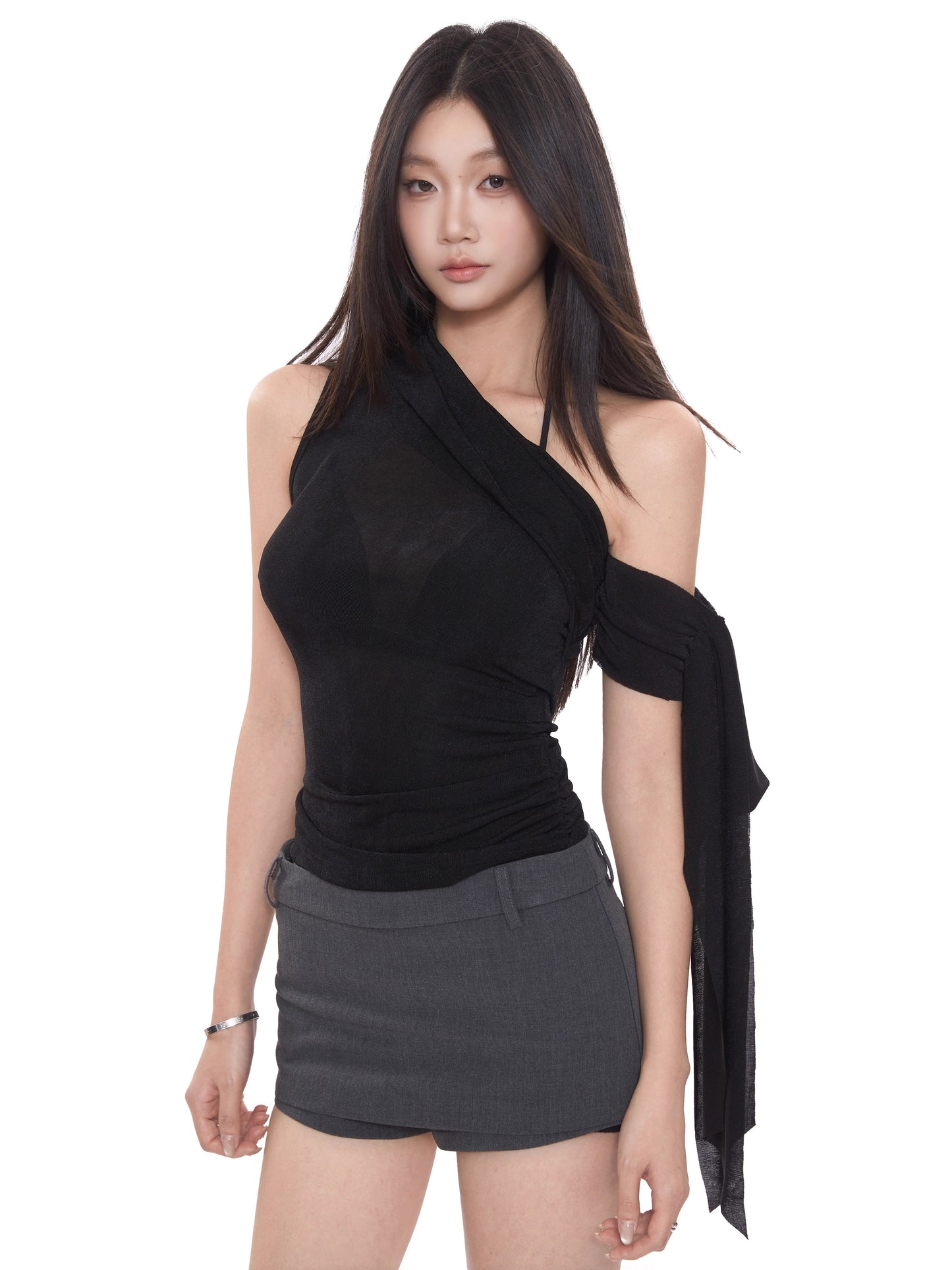 One-shoulder Wrap Top with Chic Asymmetrical Design