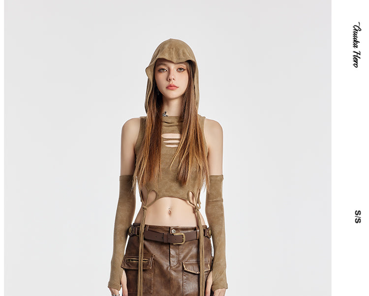 Wasteland Ripped Hooded Short Vest (With Sleeves)