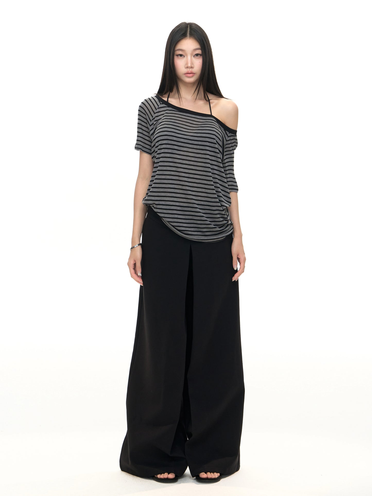 Loose Striped Off-Shoulder Tee