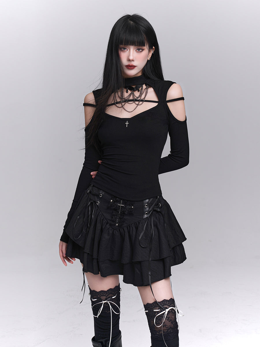 Gothic Corset Ruffle Mini Skirt