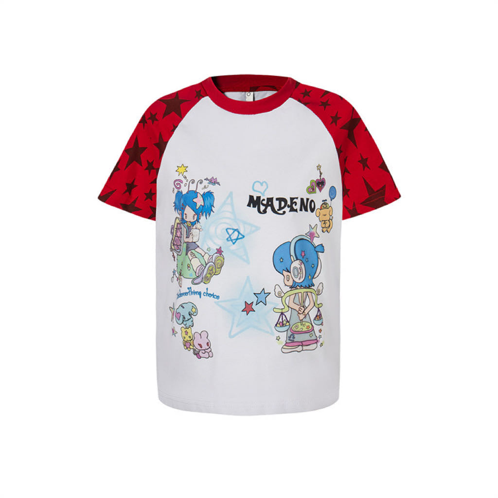 Y2K Cartoon Star Print Colorblock T-Shirt