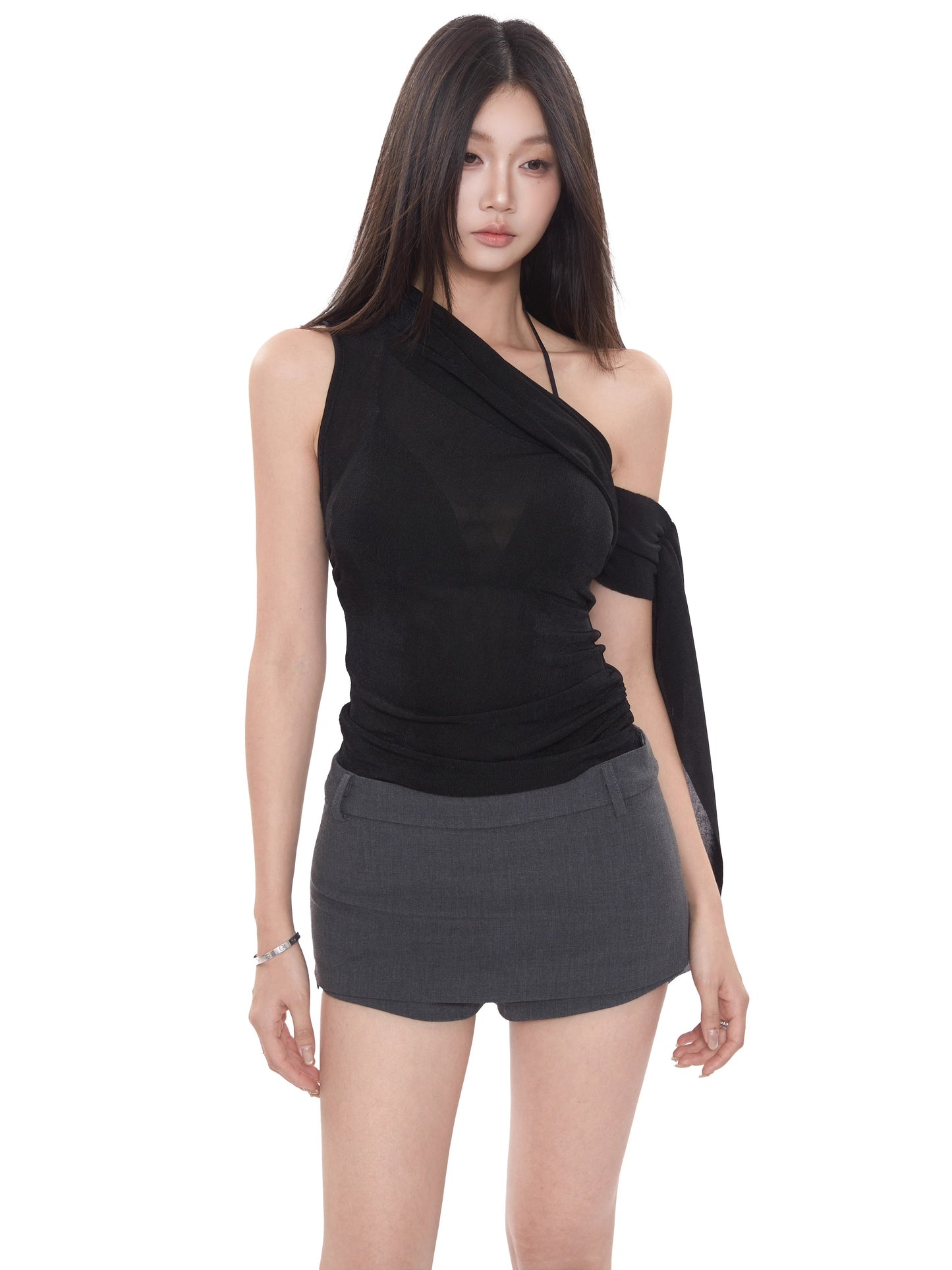 One-shoulder Wrap Top with Chic Asymmetrical Design