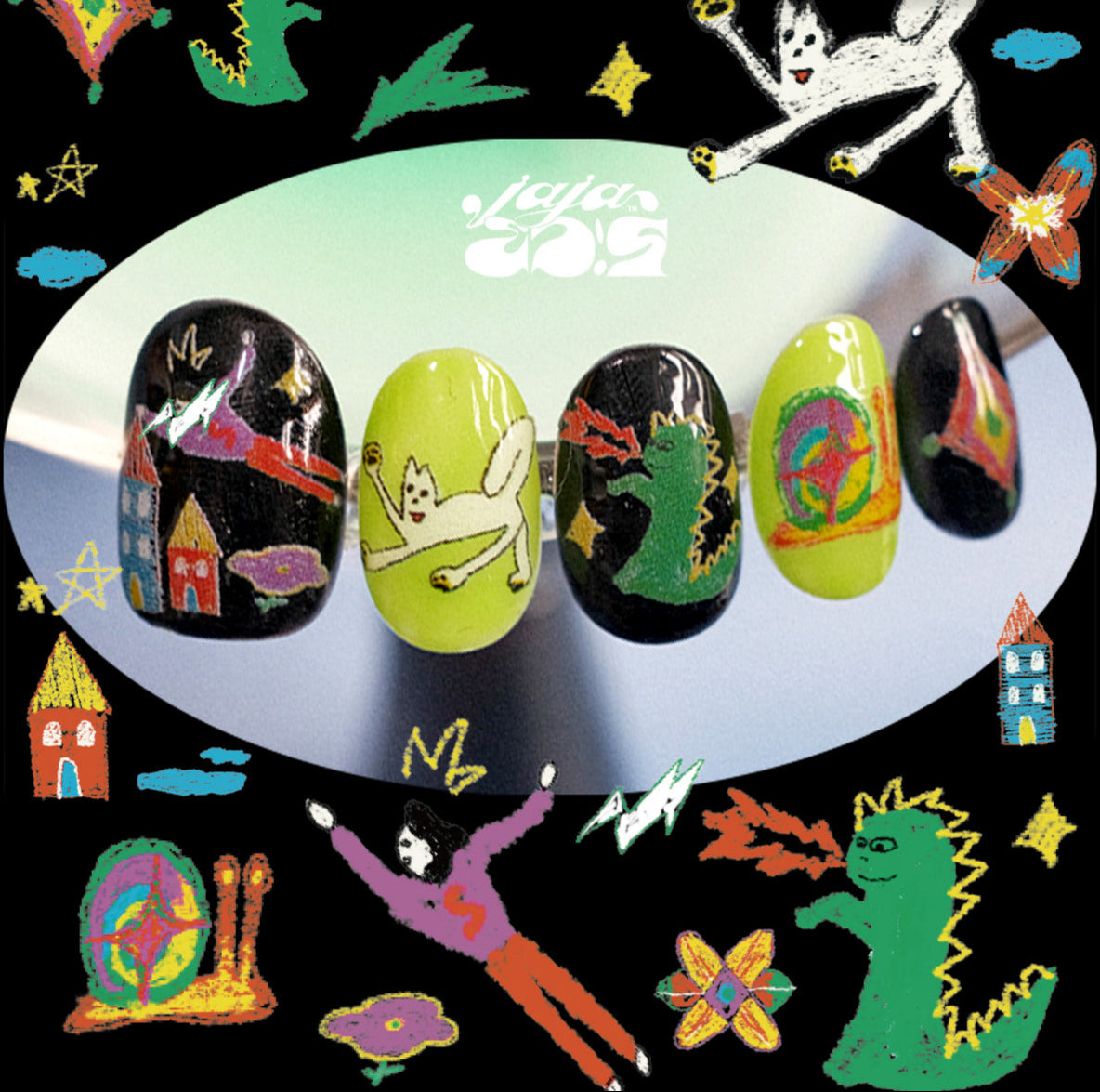 Childlike Dinosaur Crayon Graffiti Press-on Nails / Nail Stickers / DIY set
