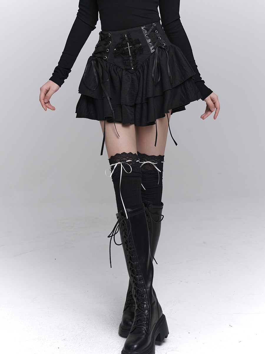 Gothic Corset Ruffle Mini Skirt