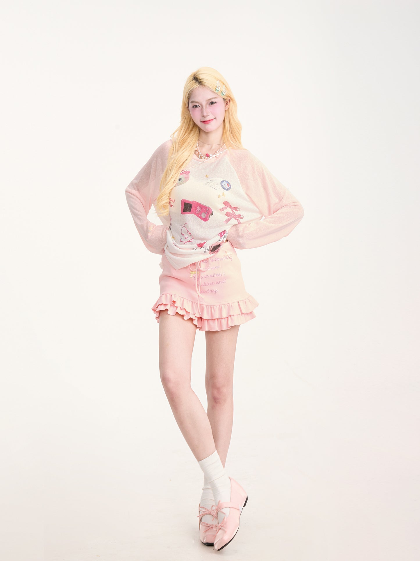 Y2K Rhinestone Ruffle Trim Lace-Up Skirt Shorts