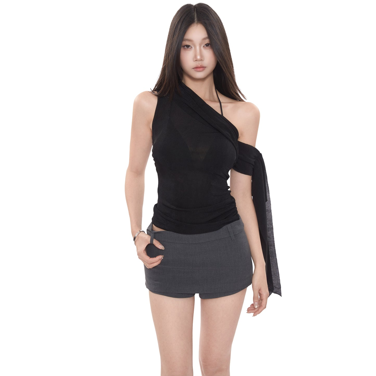 One-shoulder Wrap Top with Chic Asymmetrical Design