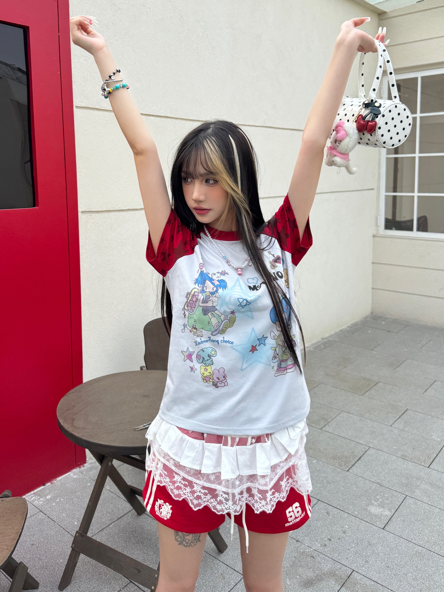 Y2K Cartoon Star Print Colorblock T-Shirt