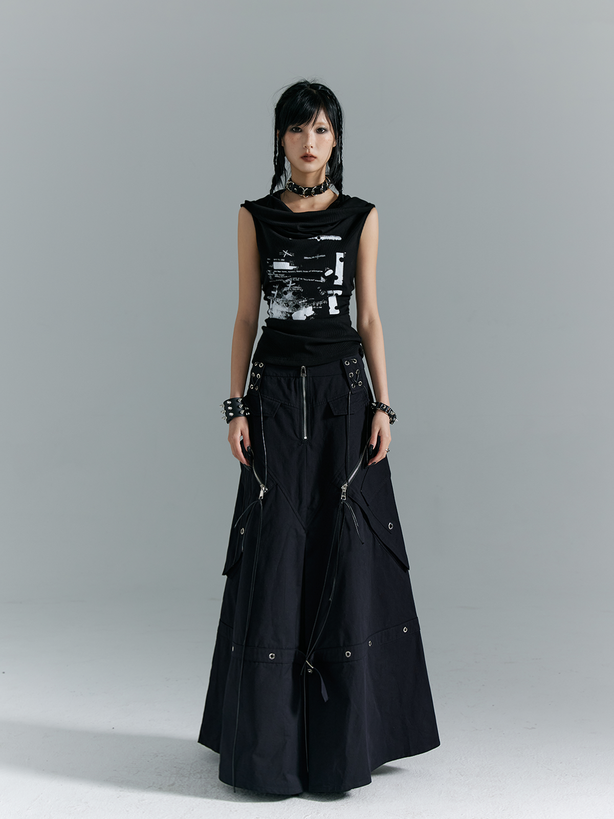 Dark Punk Hooded Sleeveless Knitted Vest