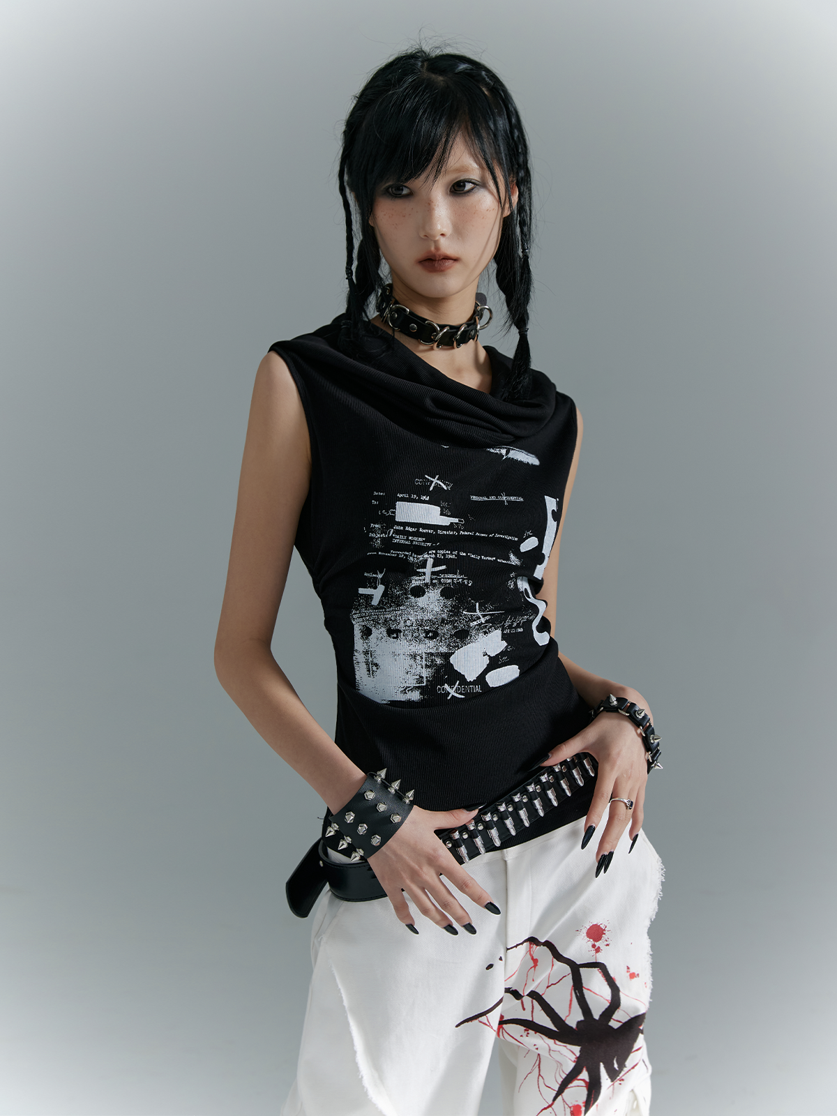Dark Punk Hooded Sleeveless Knitted Vest