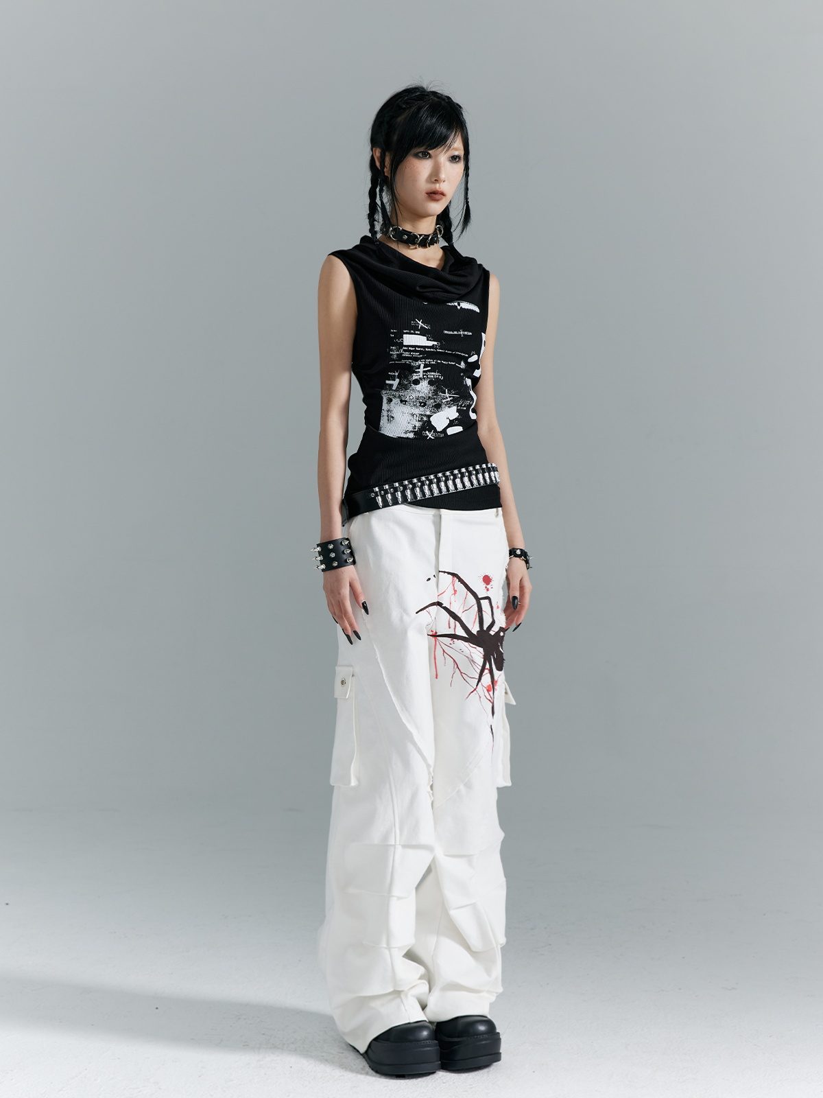 Dark Punk Hooded Sleeveless Knitted Vest