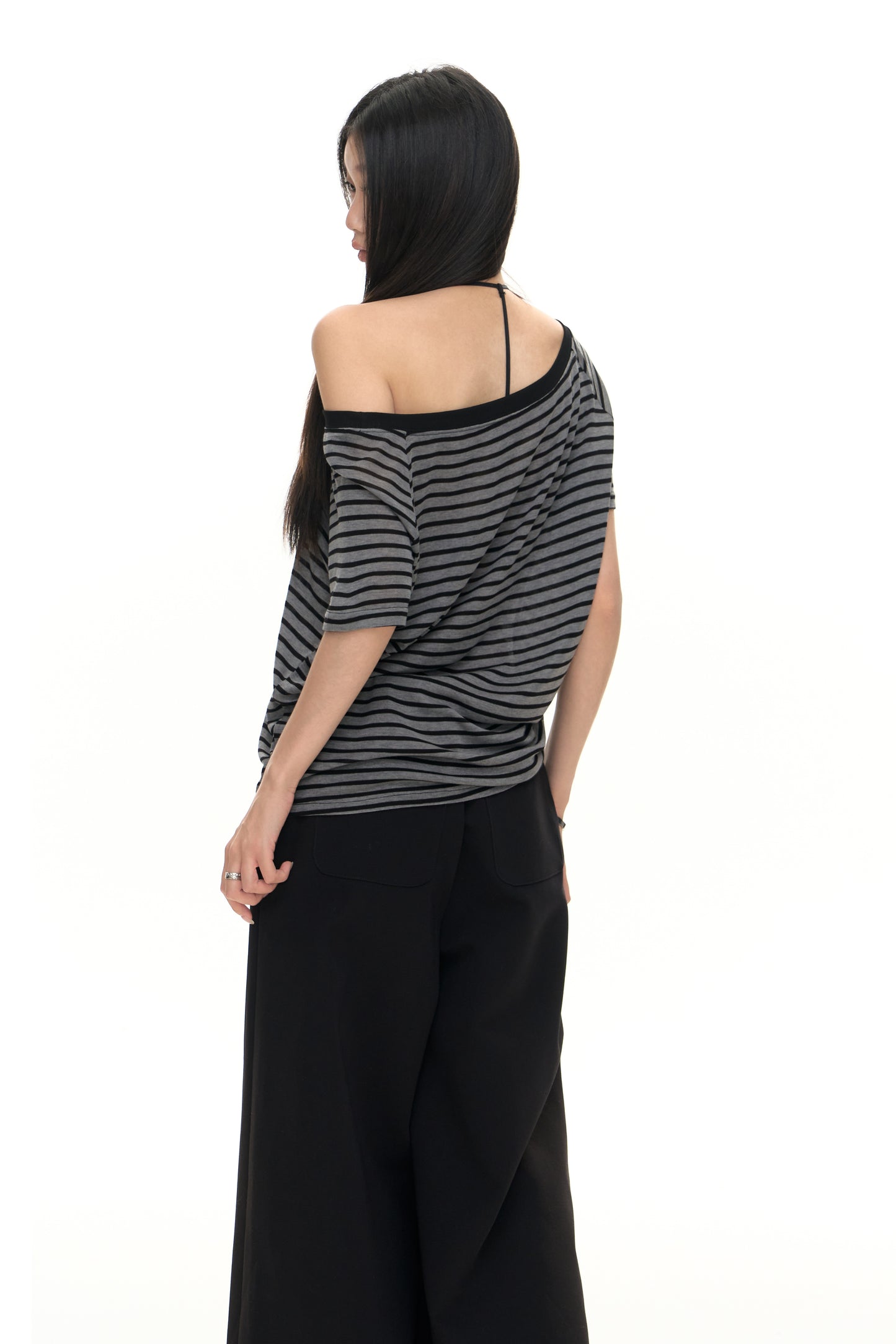 Loose Striped Off-Shoulder Tee