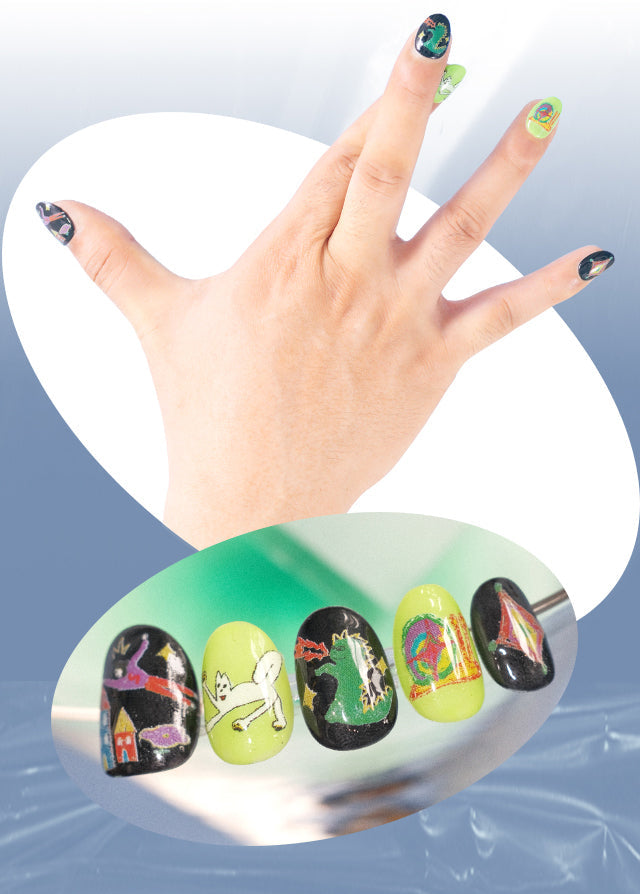 Childlike Dinosaur Crayon Graffiti Press-on Nails / Nail Stickers / DIY set