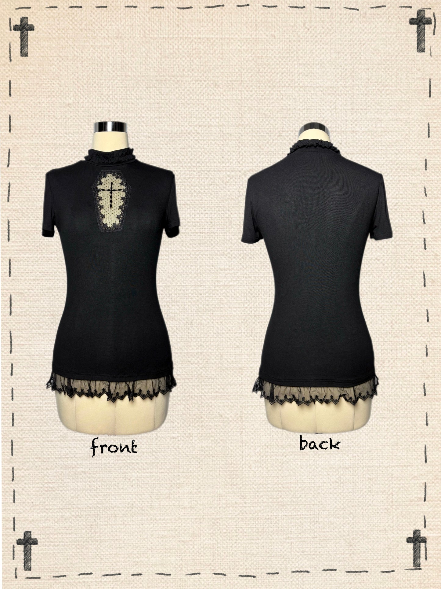 Gothic Hollow Cross Top / Ruffle Layered Skirt