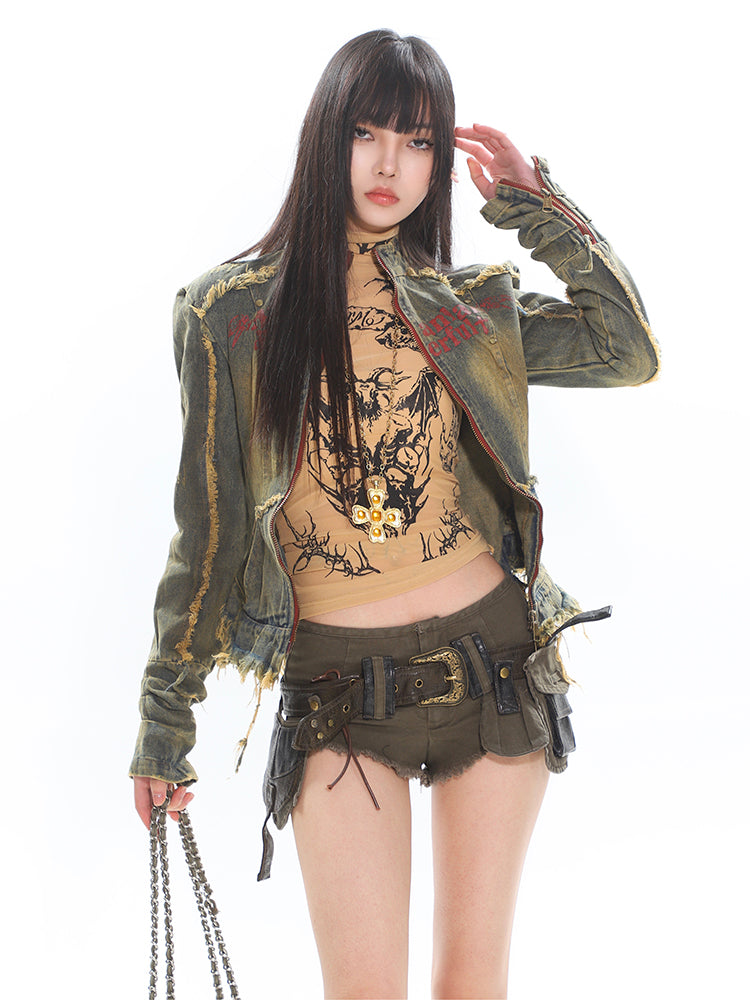 Y2K Retro Belt Denim Hot Pants
