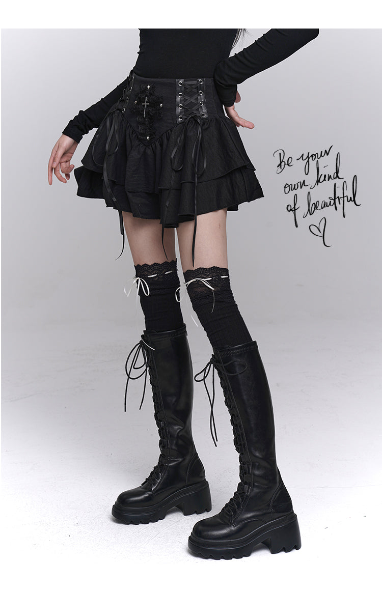 Gothic Corset Ruffle Mini Skirt