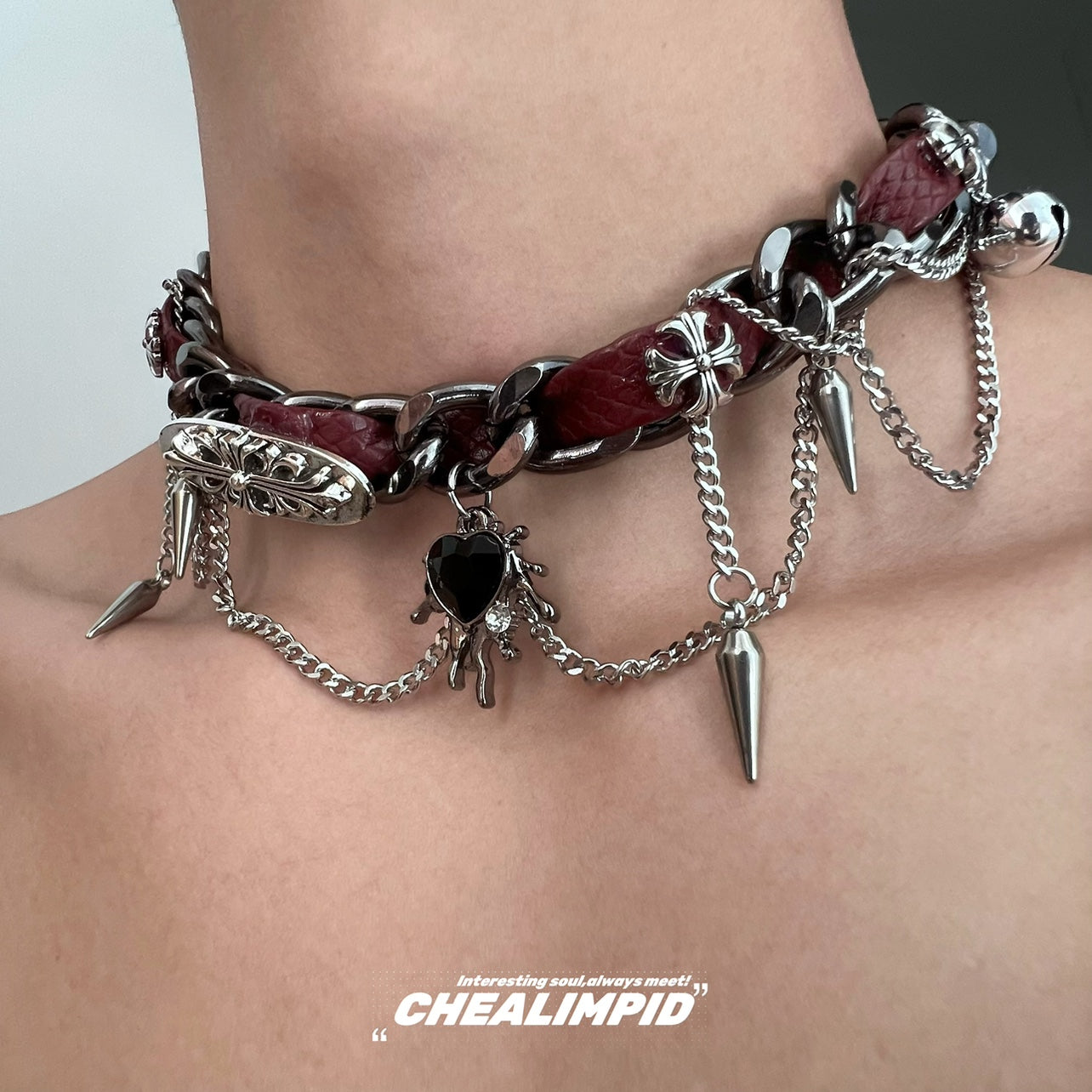 Punk Studded Leather Chain Choker