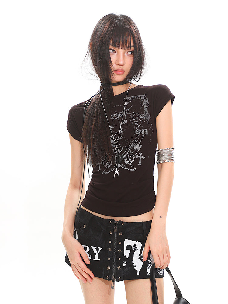 Y2K Punk Lace-Up Cutout Fitted Tee