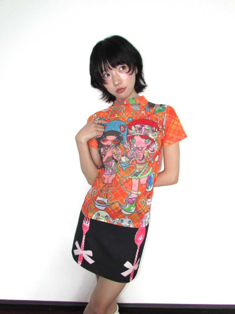 Cultery Print with Bows Skirt 