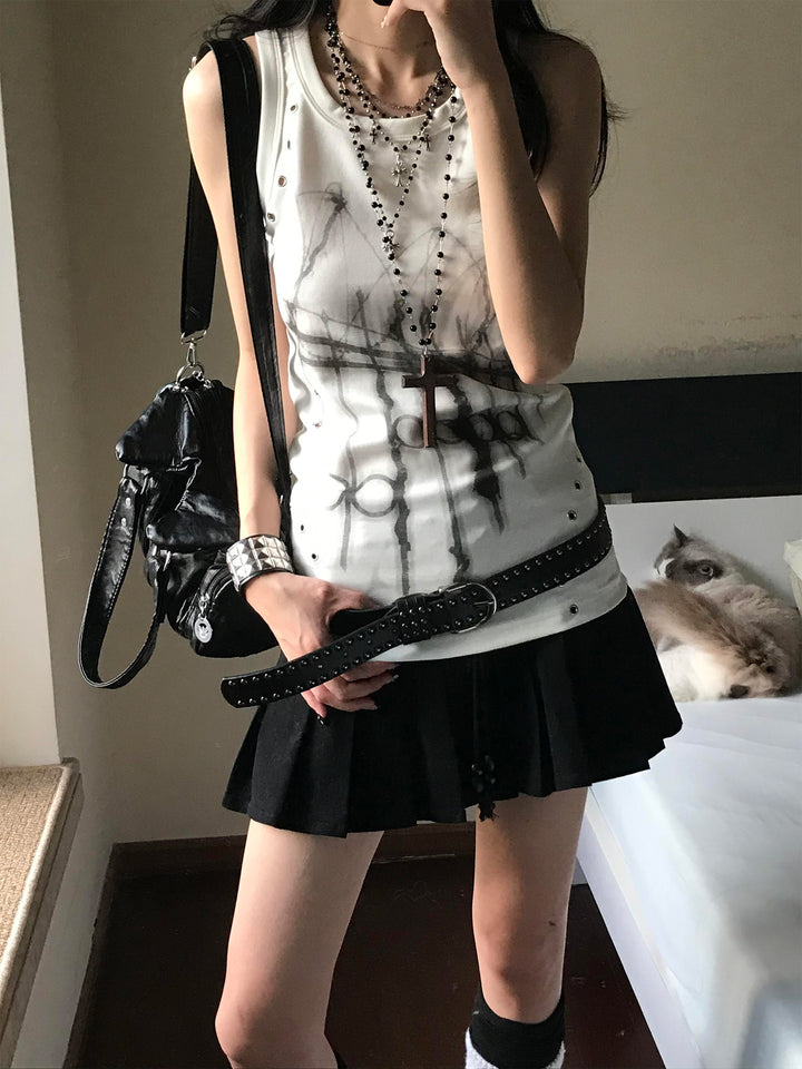 Y2K Subculture Print Metal Eyelet Tank Top