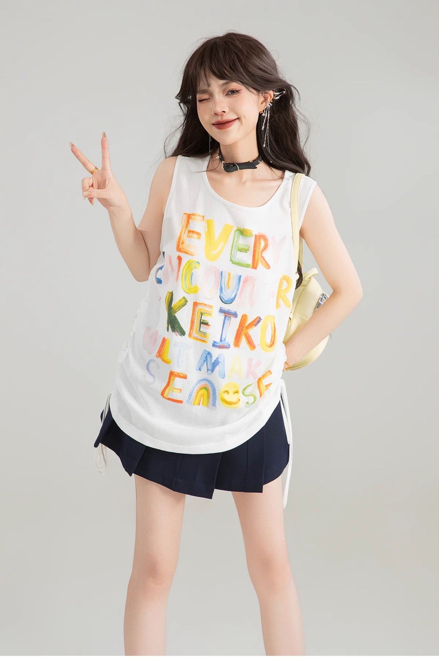 KEIKO graffiti letters loose camisole summer hot girl dopamine wear slim sleeveless outerwear top 