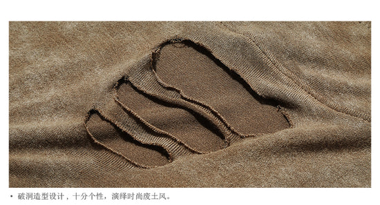 废土风破洞绑带连帽短款背心+袖套