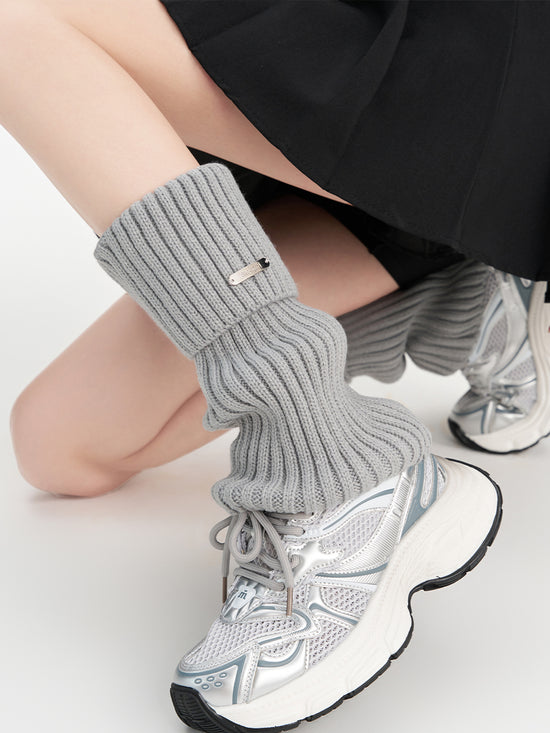 A cloud subculture metal label gray knitted socks pile socks hot girl y2k leg warmers calf socks 