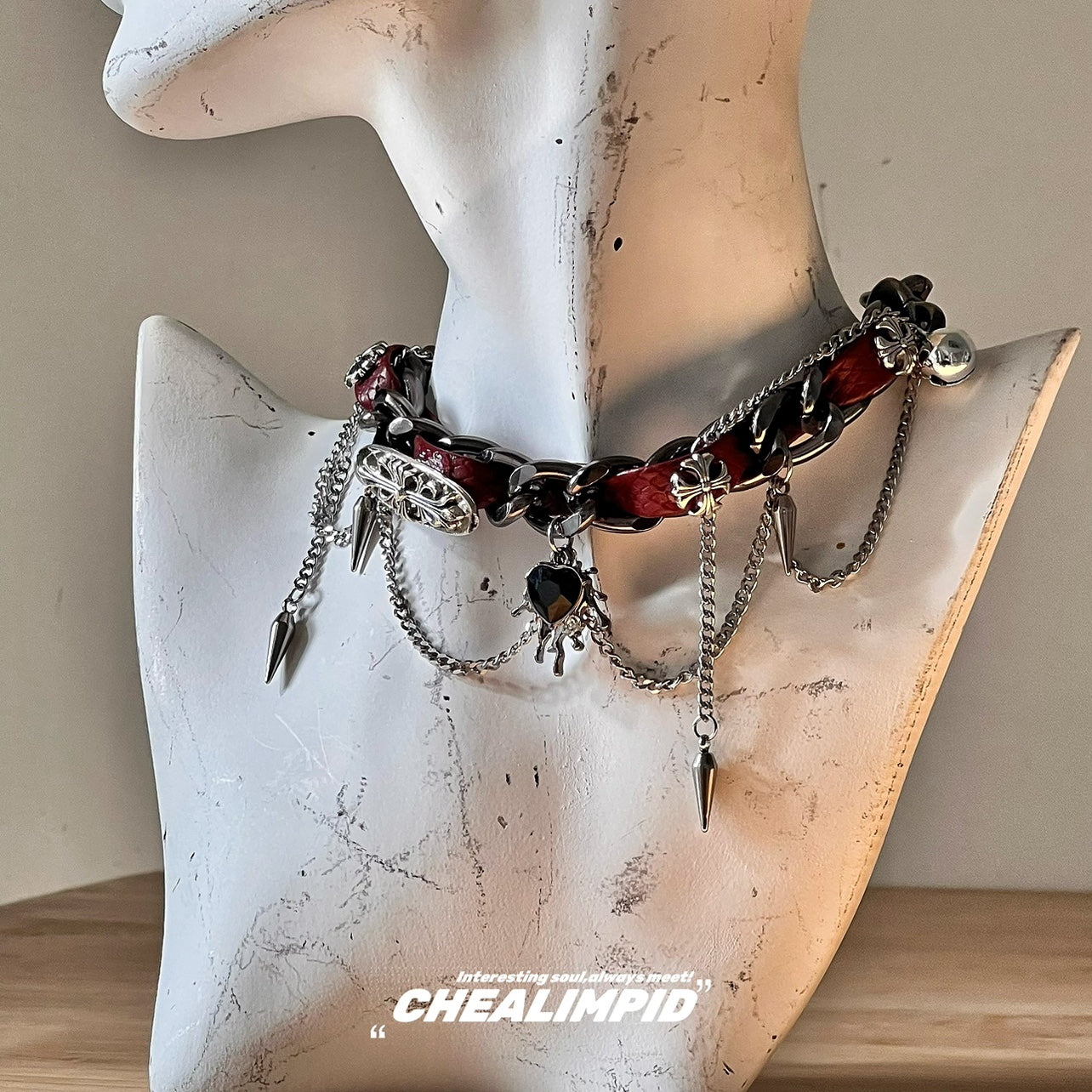 Punk Studded Leather Chain Choker