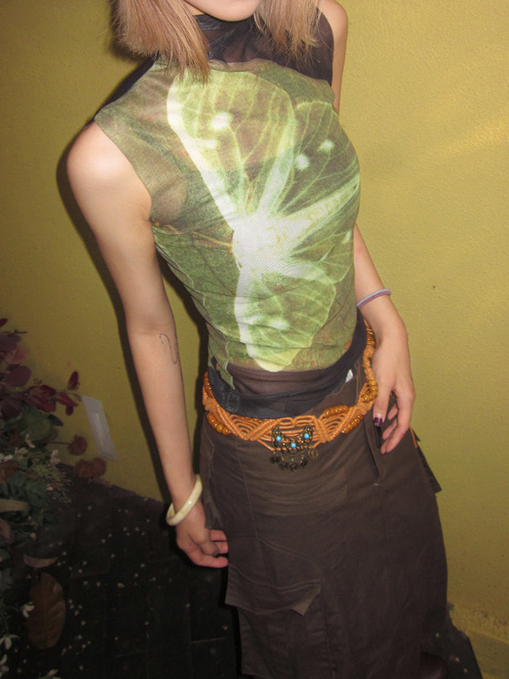 Y2K Butterfly Print Patchwork Vest