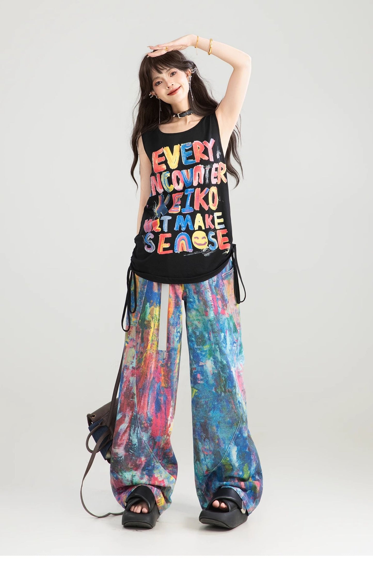 KEIKO graffiti letters loose camisole summer hot girl dopamine wear slim sleeveless outerwear top 