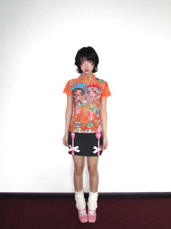 Cultery Print with Bows Skirt 