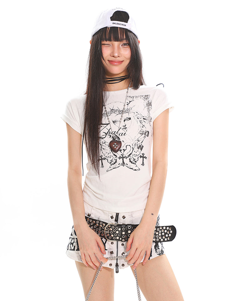 Y2K Punk Lace-Up Cutout Fitted Tee