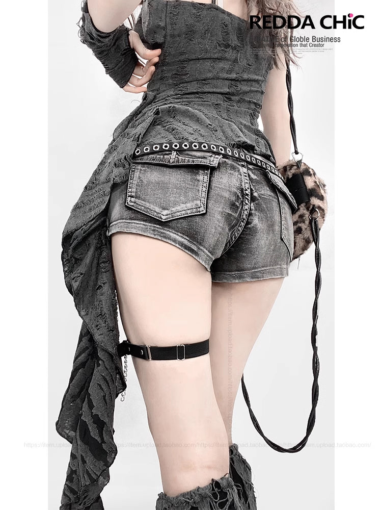 Y2K Ash Wash High-Waisted Denim Shorts