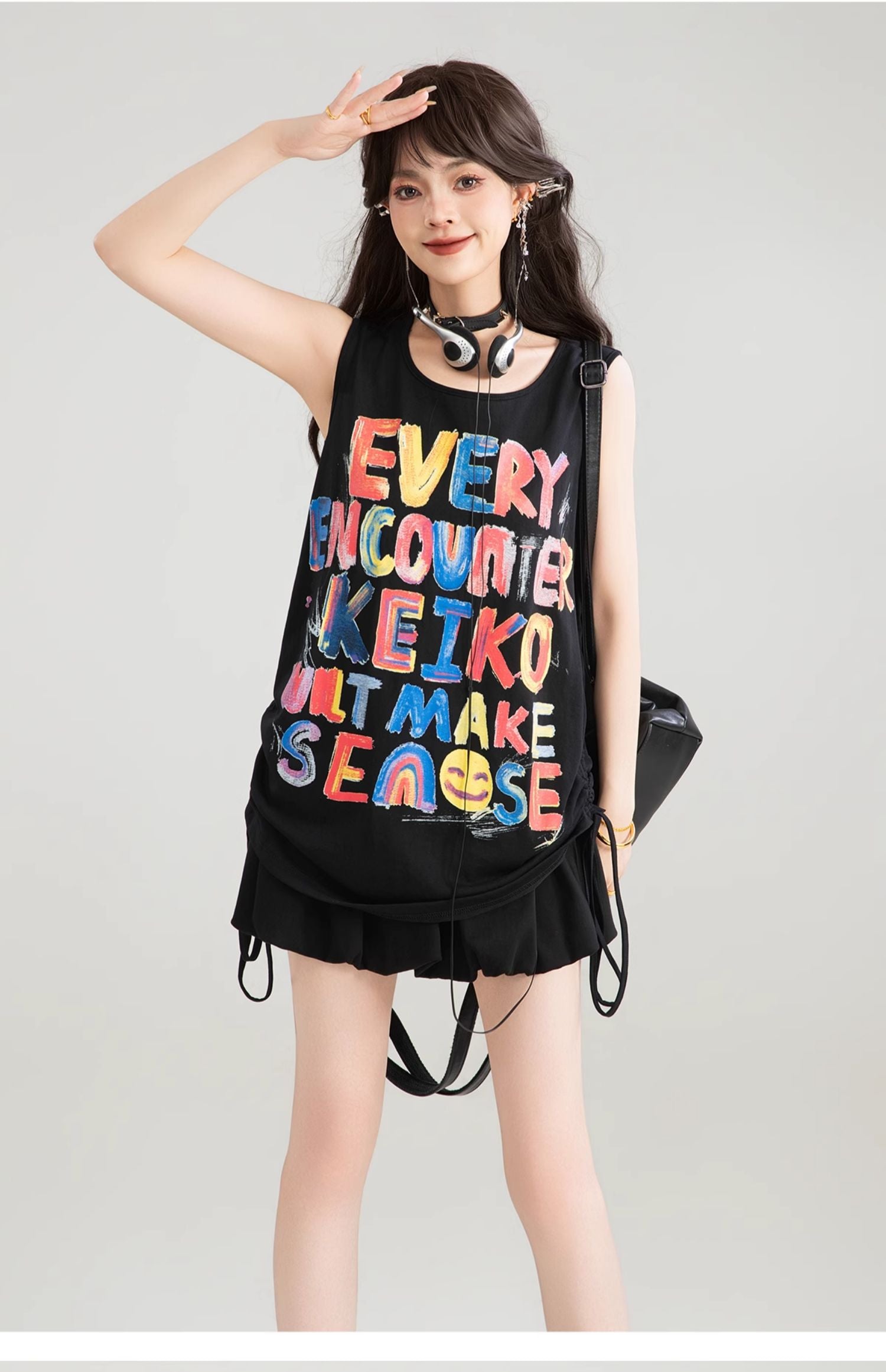 KEIKO graffiti letters loose camisole summer hot girl dopamine wear slim sleeveless outerwear top 