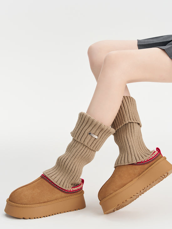 A cloud subculture metal label gray knitted socks pile socks hot girl y2k leg warmers calf socks 