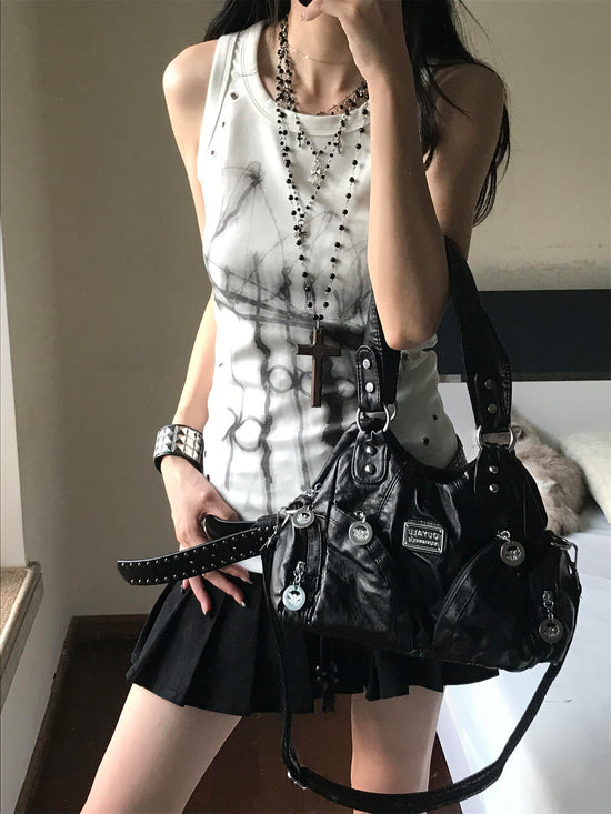 Y2K Subculture Print Metal Eyelet Tank Top