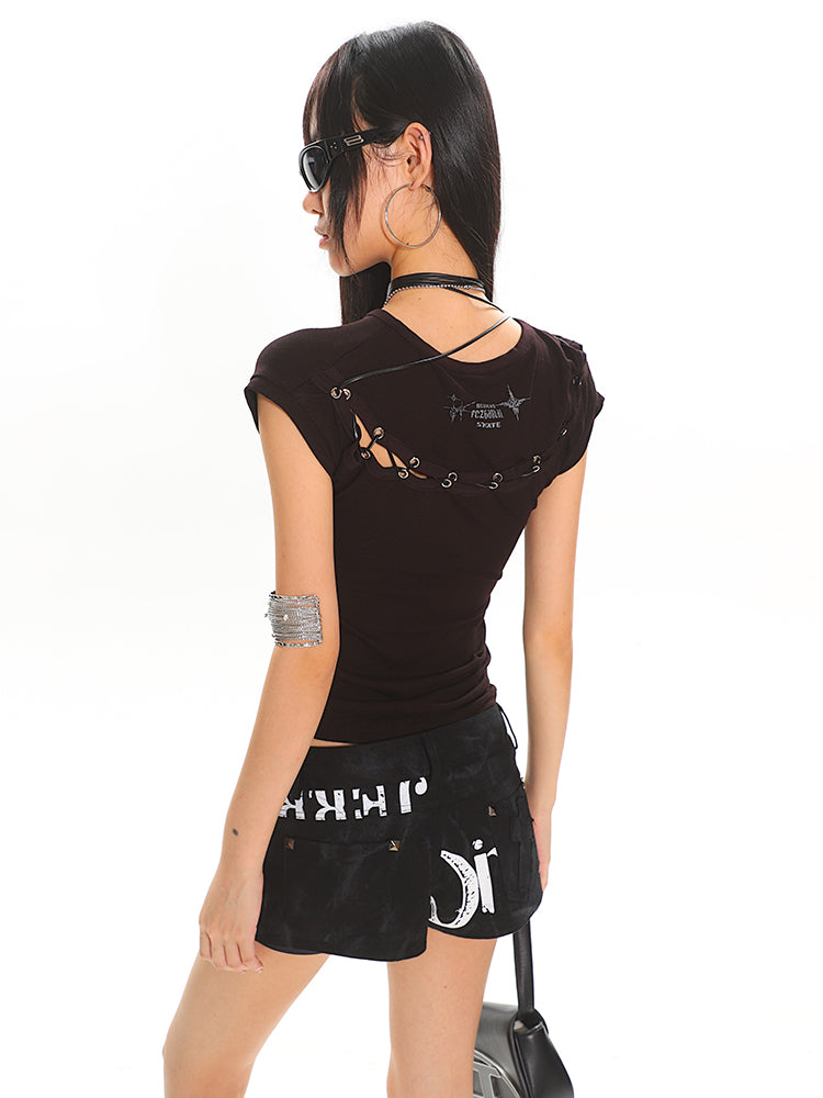 Y2K Punk Lace-Up Cutout Fitted Tee